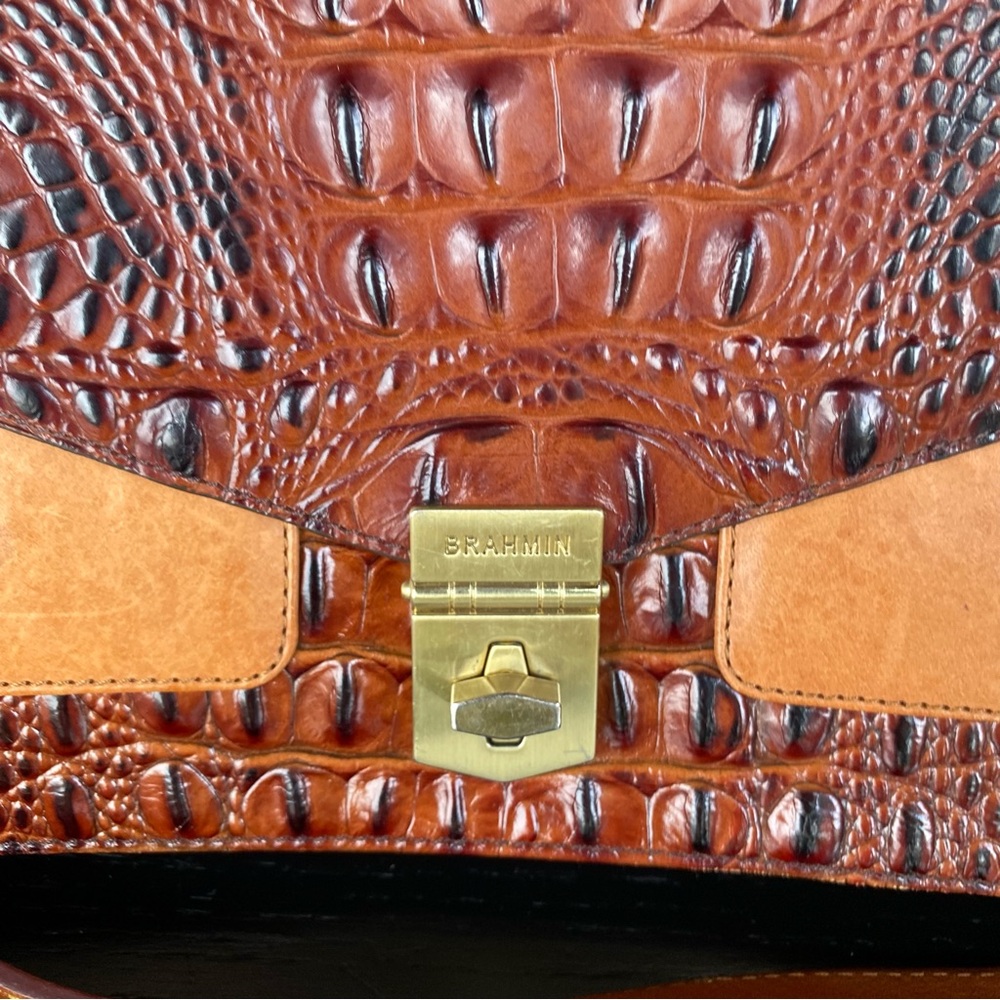 BRAHMIN Nico Leather Embossed Croc Envelope Flap Bag Turn Lock Bag - Picture 3 of 16